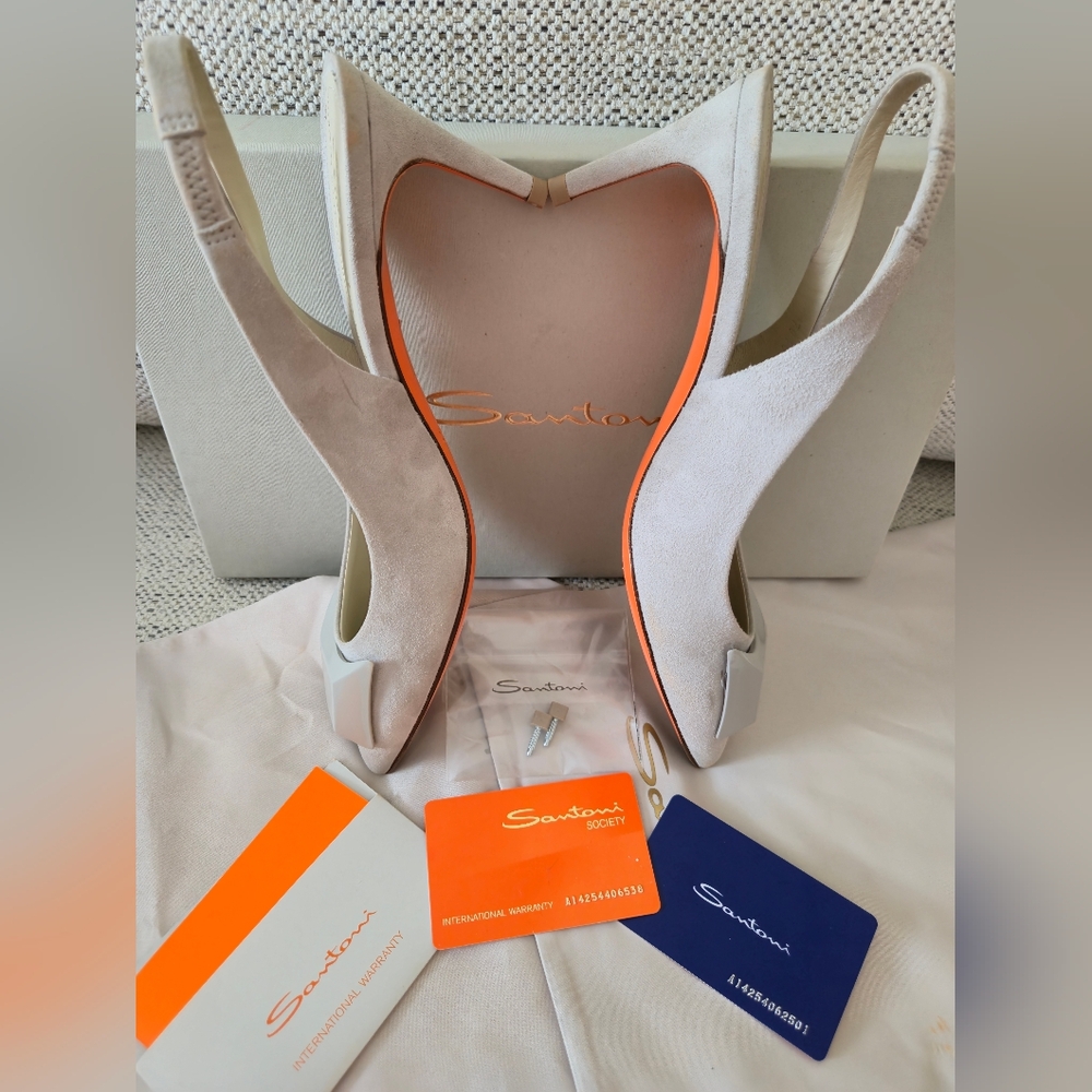 SANTONI SIZE 37 Made In Italy🌍 3"/8cm Heels Women's Silver Slingback Shoes - Picture 8 of 13